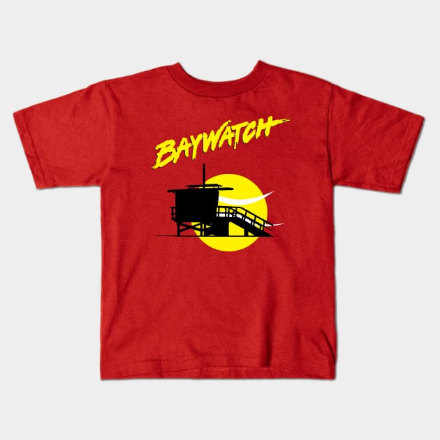 Baywatch Lifeguard Tower Sunset Kids T-Shirt by Rebus28